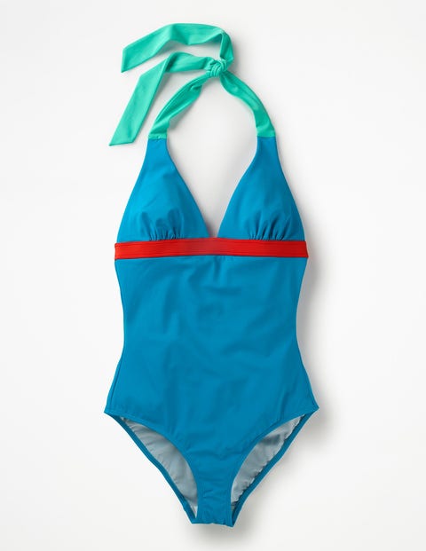 Positano Neckholder-Badeanzug - Blauer Juwel, Blockfarben Positano Neckholder-Badeanzug - Blauer Juwel, Blockfarben