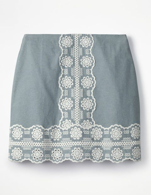 Fun Embroidered Skirt - Chambray Fun Embroidered Skirt - Chambray