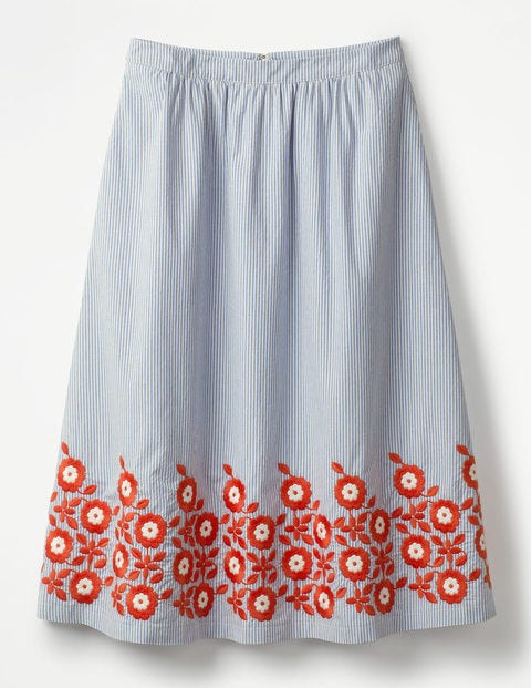 Haidee Embroidered Skirt - Blue and Ivory Stripe Haidee Embroidered Skirt - Blue and Ivory Stripe