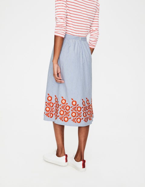 Haidee Embroidered Skirt - Blue and Ivory Stripe Haidee Embroidered Skirt - Blue and Ivory Stripe
