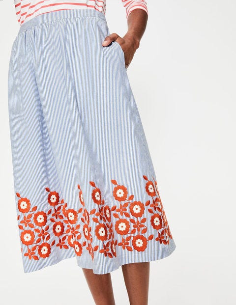 Haidee Embroidered Skirt - Blue and Ivory Stripe Haidee Embroidered Skirt - Blue and Ivory Stripe