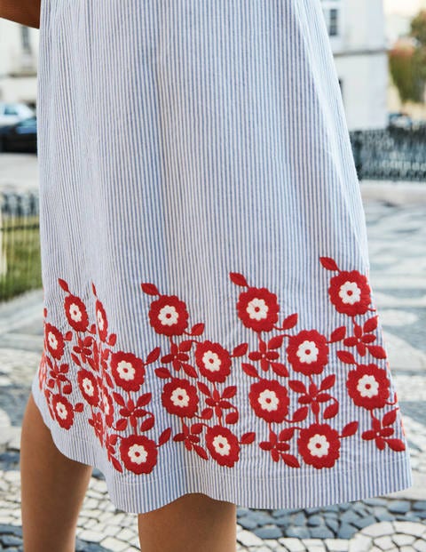 Haidee Embroidered Skirt - Blue and Ivory Stripe Haidee Embroidered Skirt - Blue and Ivory Stripe