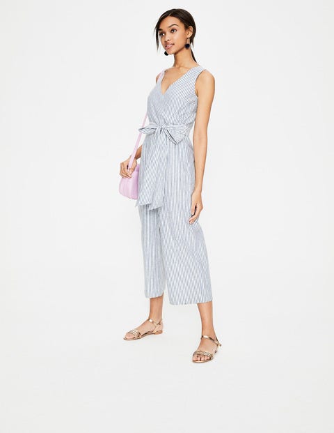 Wrap Jumpsuit - Chambray Blue/Ivory Stripe Wrap Jumpsuit - Chambray Blue/Ivory Stripe