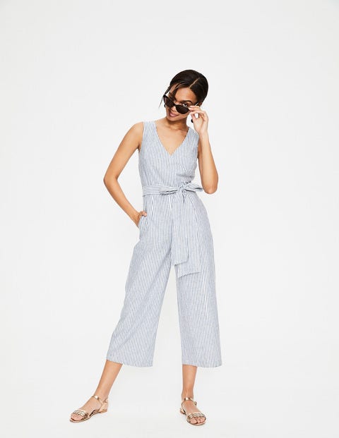 Wrap Jumpsuit - Chambray Blue/Ivory Stripe Wrap Jumpsuit - Chambray Blue/Ivory Stripe