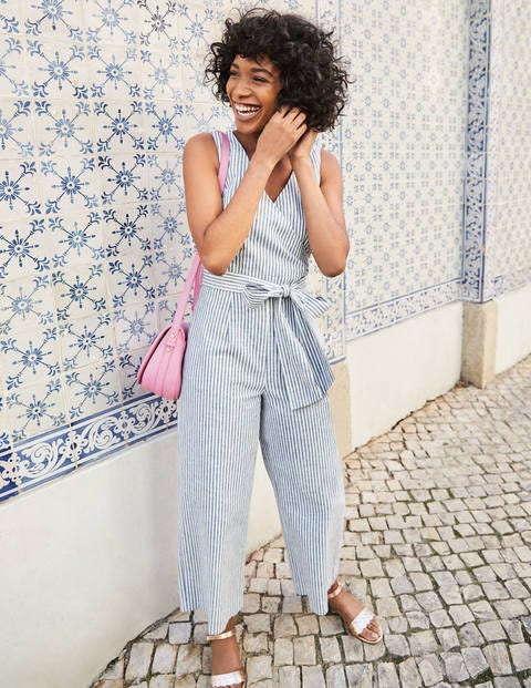 Wrap Jumpsuit - Chambray Blue/Ivory Stripe Wrap Jumpsuit - Chambray Blue/Ivory Stripe