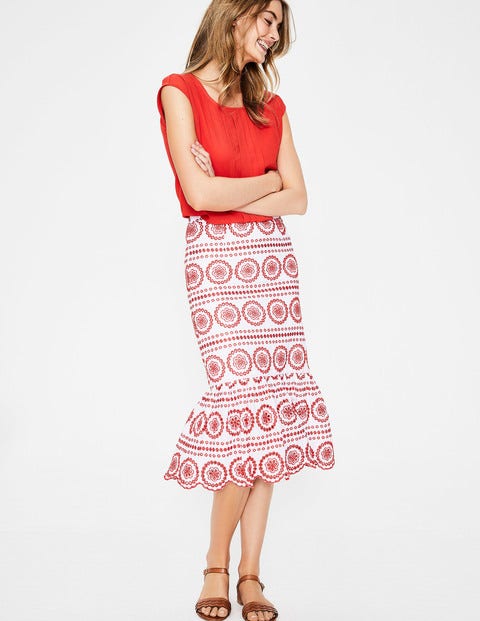 Broderie Skirt - White with Red Pop Broderie Skirt - White with Red Pop