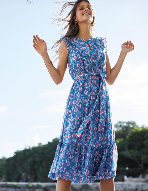 Elise Kleid - Blau, Tropisches Blumenmuster Elise Kleid - Blau, Tropisches Blumenmuster