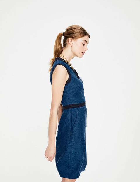 Linen Notch Neck Dress - Decadence Blue Delave Linen Notch Neck Dress - Decadence Blue Delave