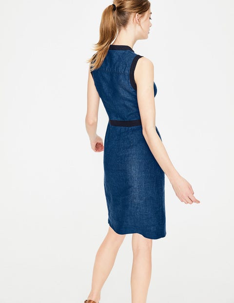 Linen Notch Neck Dress - Decadence Blue Delave Linen Notch Neck Dress - Decadence Blue Delave