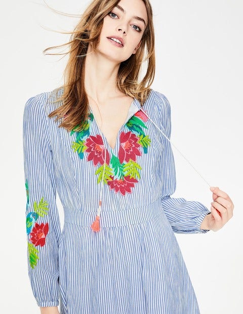 Marla Embroidered Dress - Floral Parrot Embroidery Marla Embroidered Dress - Floral Parrot Embroidery