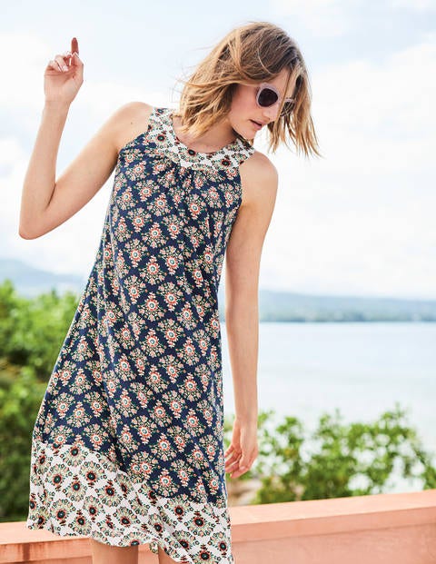 Printed Swing Dress - Navy Floral Bouquet Printed Swing Dress - Navy Floral Bouquet
