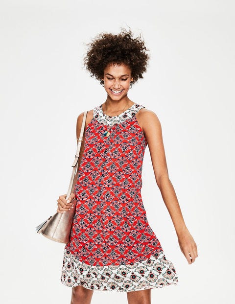 Printed Swing Dress - Red Pop Floral Bouquet Printed Swing Dress - Red Pop Floral Bouquet