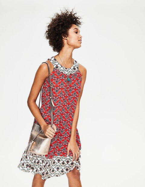 Printed Swing Dress - Red Pop Floral Bouquet Printed Swing Dress - Red Pop Floral Bouquet