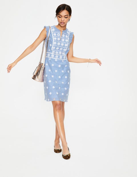 Hotchpotch Broderie Dress - Soft Blue and Ivory Stripe Hotchpotch Broderie Dress - Soft Blue and Ivory Stripe
