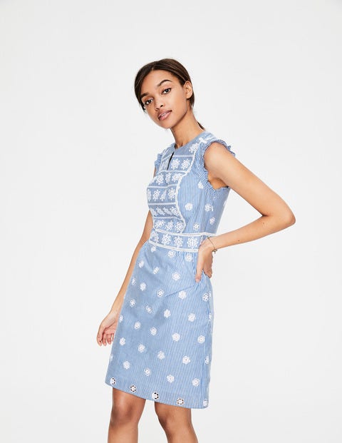 Hotchpotch Broderie Dress - Soft Blue and Ivory Stripe Hotchpotch Broderie Dress - Soft Blue and Ivory Stripe