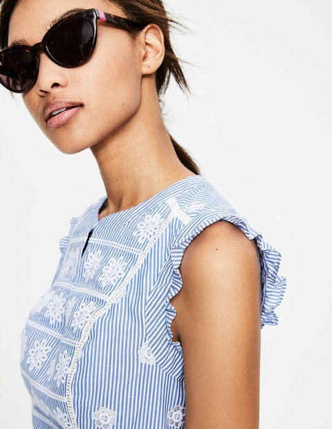 Hotchpotch Broderie Dress - Soft Blue and Ivory Stripe Hotchpotch Broderie Dress - Soft Blue and Ivory Stripe