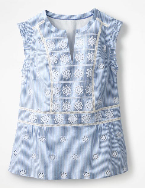 Hotchpotch Broderie Top - Soft Blue and Ivory Stripe Hotchpotch Broderie Top - Soft Blue and Ivory Stripe