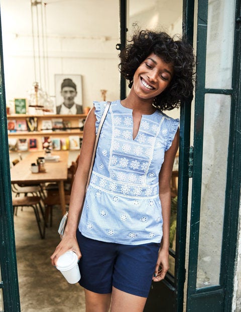 Hotchpotch Broderie Top - Soft Blue and Ivory Stripe Hotchpotch Broderie Top - Soft Blue and Ivory Stripe