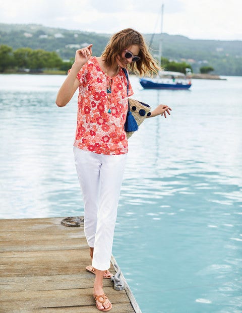 Gauzy Beach Top - Guava, Swinging Floral Gauzy Beach Top - Guava, Swinging Floral