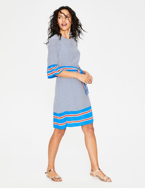 Andrea Belted Dress - Cyan Flower Fan Andrea Belted Dress - Cyan Flower Fan