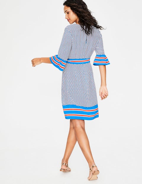 Andrea Belted Dress - Cyan Flower Fan Andrea Belted Dress - Cyan Flower Fan