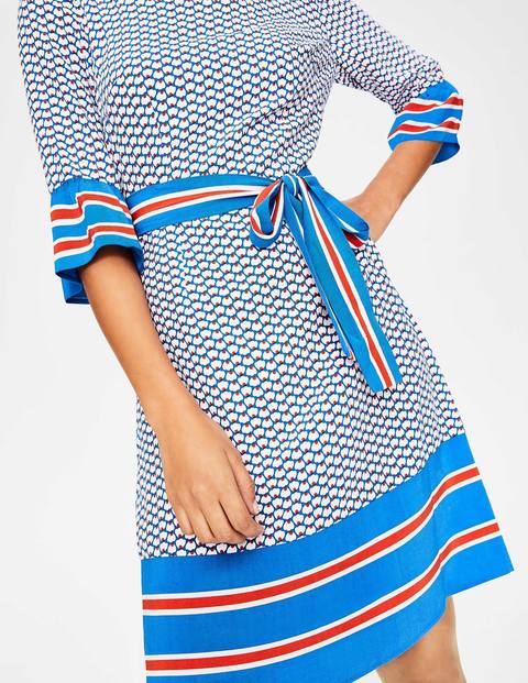 Andrea Belted Dress - Cyan Flower Fan Andrea Belted Dress - Cyan Flower Fan
