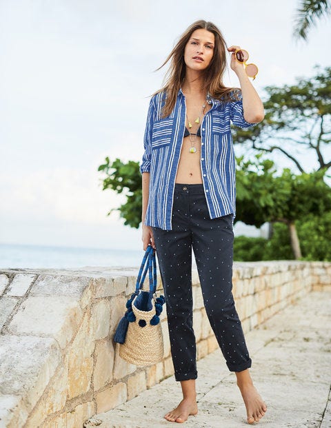 Rachel Chino Trousers - Navy with Hazy Sky Spot Rachel Chino Trousers - Navy with Hazy Sky Spot