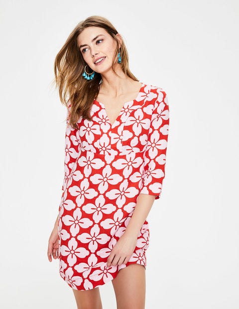 Casual Linen Tunic - Red Pop Floral Tile Casual Linen Tunic - Red Pop Floral Tile