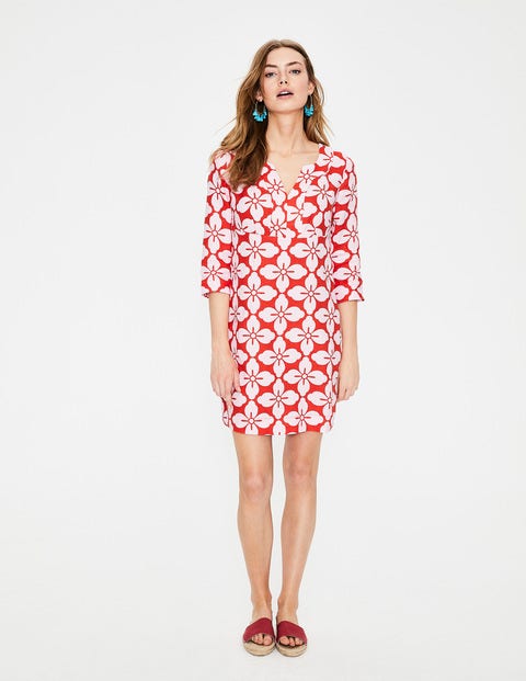 Casual Linen Tunic - Red Pop Floral Tile Casual Linen Tunic - Red Pop Floral Tile