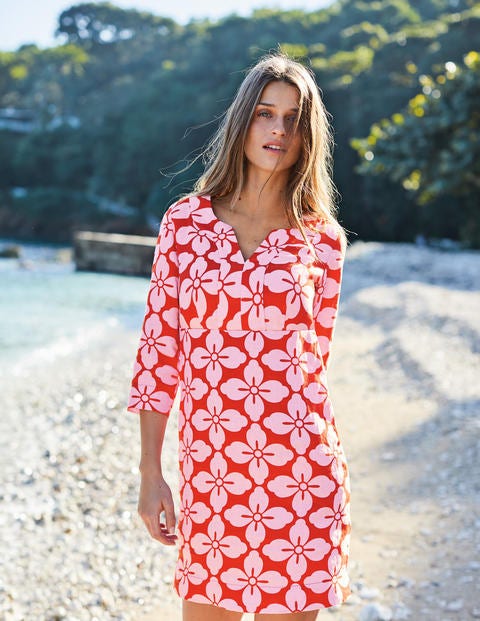 Casual Linen Tunic - Red Pop Floral Tile Casual Linen Tunic - Red Pop Floral Tile