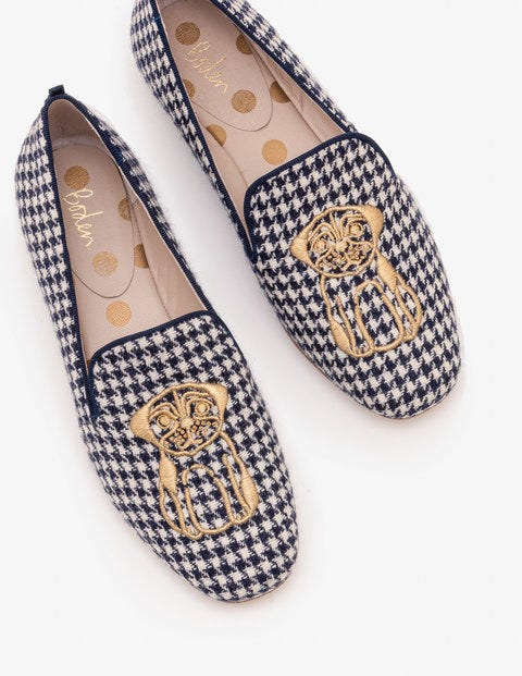 Elsie Embroidered Slippers - Navy and Ivory Puppytooth Elsie Embroidered Slippers - Navy and Ivory Puppytooth
