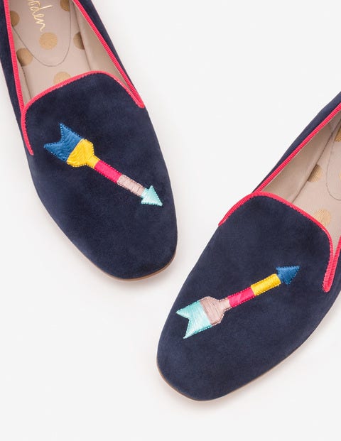 Elsie Embroidered Slippers - Navy Elsie Embroidered Slippers - Navy