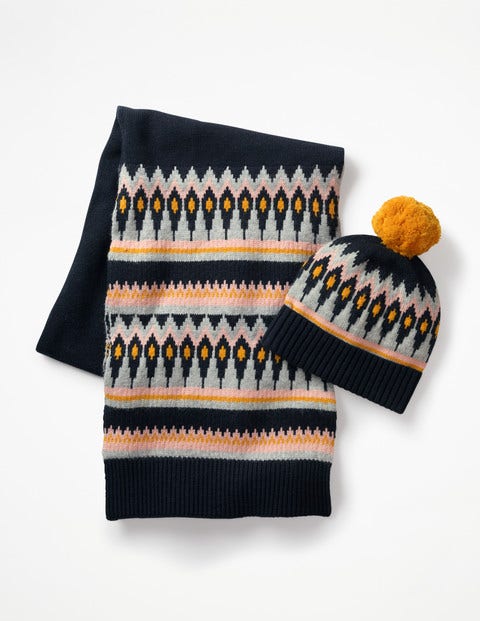 Fair-Isle-Schal - Navy/Senfgelb Fair-Isle-Schal - Navy/Senfgelb