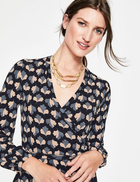 Elodie Jersey Wrap Dress - Black Oak Leaf Elodie Jersey Wrap Dress - Black Oak Leaf