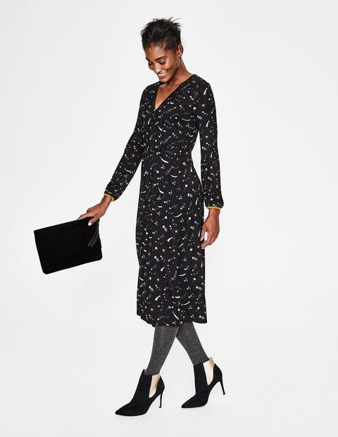 Flora Jersey Midi Dress - Black Cosmic Flora Jersey Midi Dress - Black Cosmic