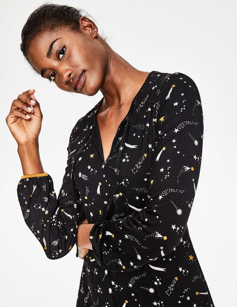 Flora Jersey Midi Dress - Black Cosmic Flora Jersey Midi Dress - Black Cosmic