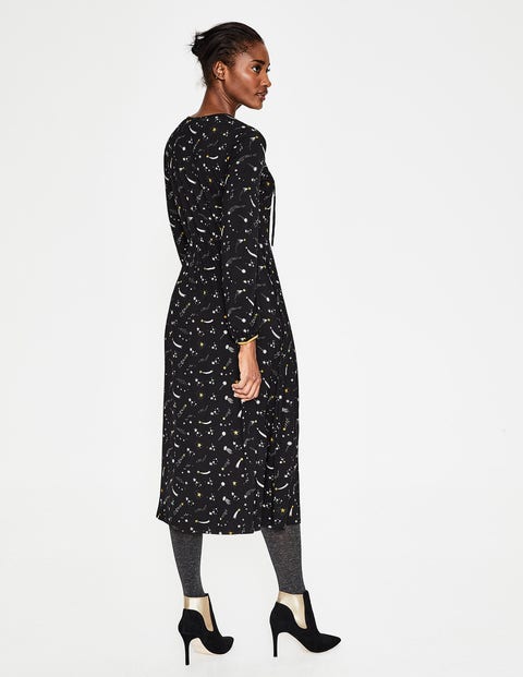 Flora Jersey Midi Dress - Black Cosmic Flora Jersey Midi Dress - Black Cosmic