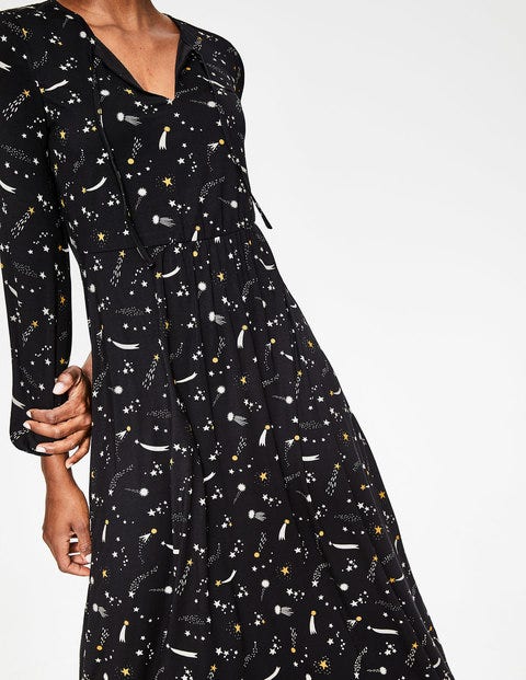 Flora Jersey Midi Dress - Black Cosmic Flora Jersey Midi Dress - Black Cosmic