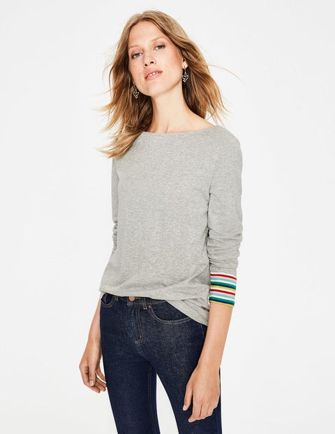 Striped Cuff Tee - Grey Multi Stripe Striped Cuff Tee - Grey Multi Stripe