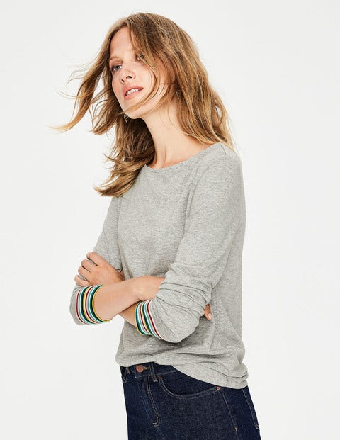 Striped Cuff Tee - Grey Multi Stripe Striped Cuff Tee - Grey Multi Stripe