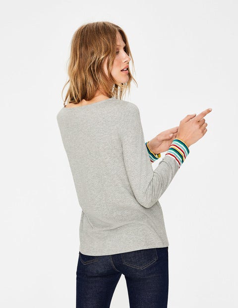 Striped Cuff Tee - Grey Multi Stripe Striped Cuff Tee - Grey Multi Stripe