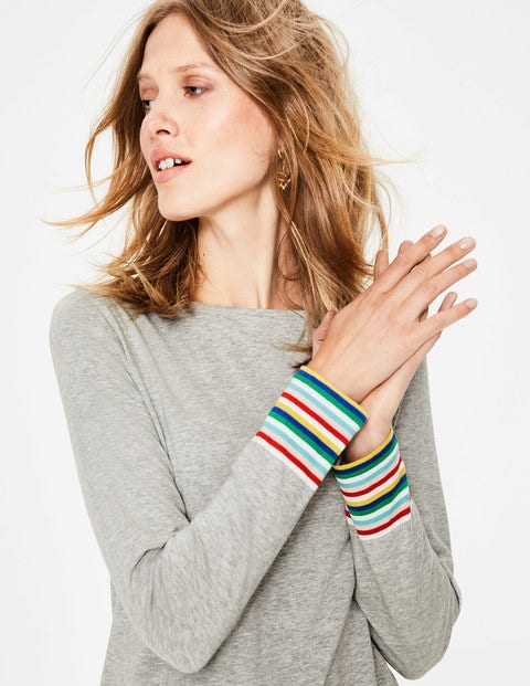 Striped Cuff Tee - Grey Multi Stripe Striped Cuff Tee - Grey Multi Stripe