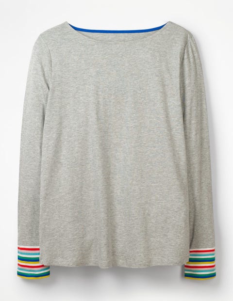 Striped Cuff Tee - Grey Multi Stripe Striped Cuff Tee - Grey Multi Stripe