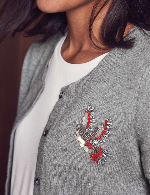 Nell Embellished Cardigan - Grey Melange Nell Embellished Cardigan - Grey Melange