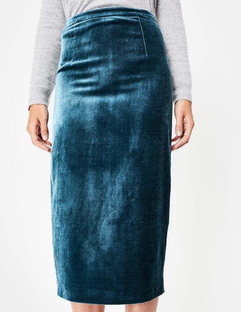 Lorna Velvet Pencil Skirt - Drummer Blue Lorna Velvet Pencil Skirt - Drummer Blue