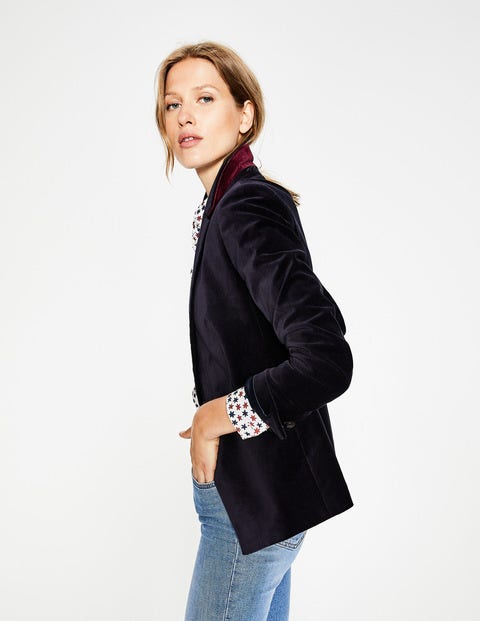 Velvet Longline Blazer - Navy Velvet Longline Blazer - Navy