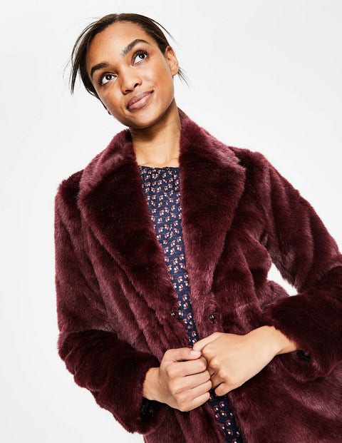 Boxgrove Faux Fur Coat - Wine Faux Fur Boxgrove Faux Fur Coat - Wine Faux Fur