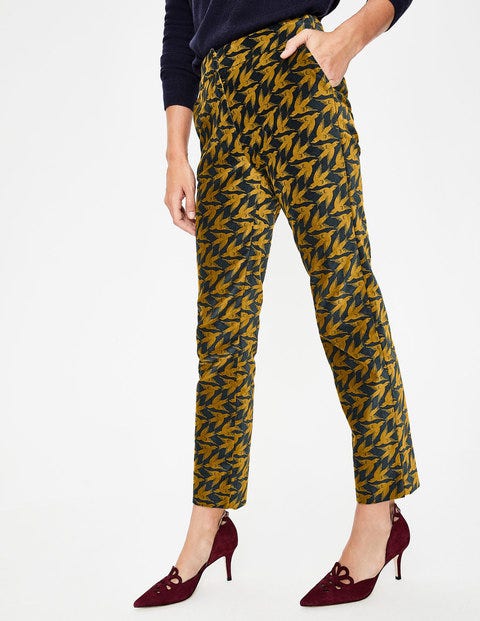 Velvet Straight Leg Trousers - Trumpet Diagonal Birds Velvet Straight Leg Trousers - Trumpet Diagonal Birds