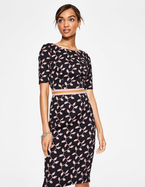 Fleur Fitted Dress - Black, Leaf Trellis Large Fleur Fitted Dress - Black, Leaf Trellis Large
