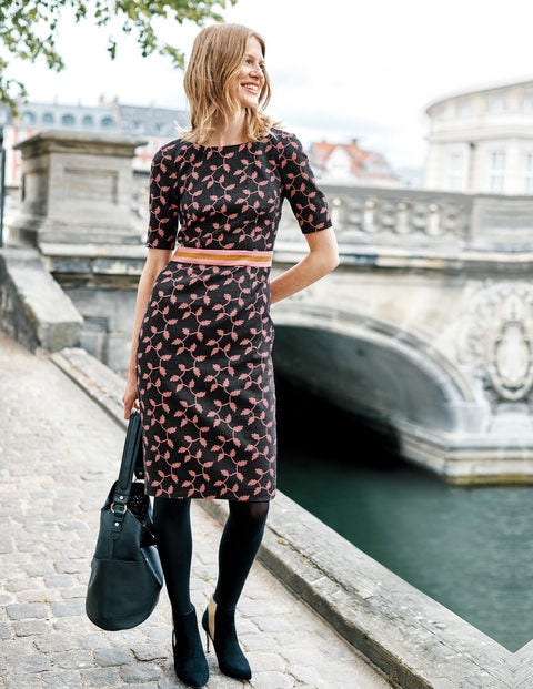 Fleur Fitted Dress - Black, Leaf Trellis Large Fleur Fitted Dress - Black, Leaf Trellis Large